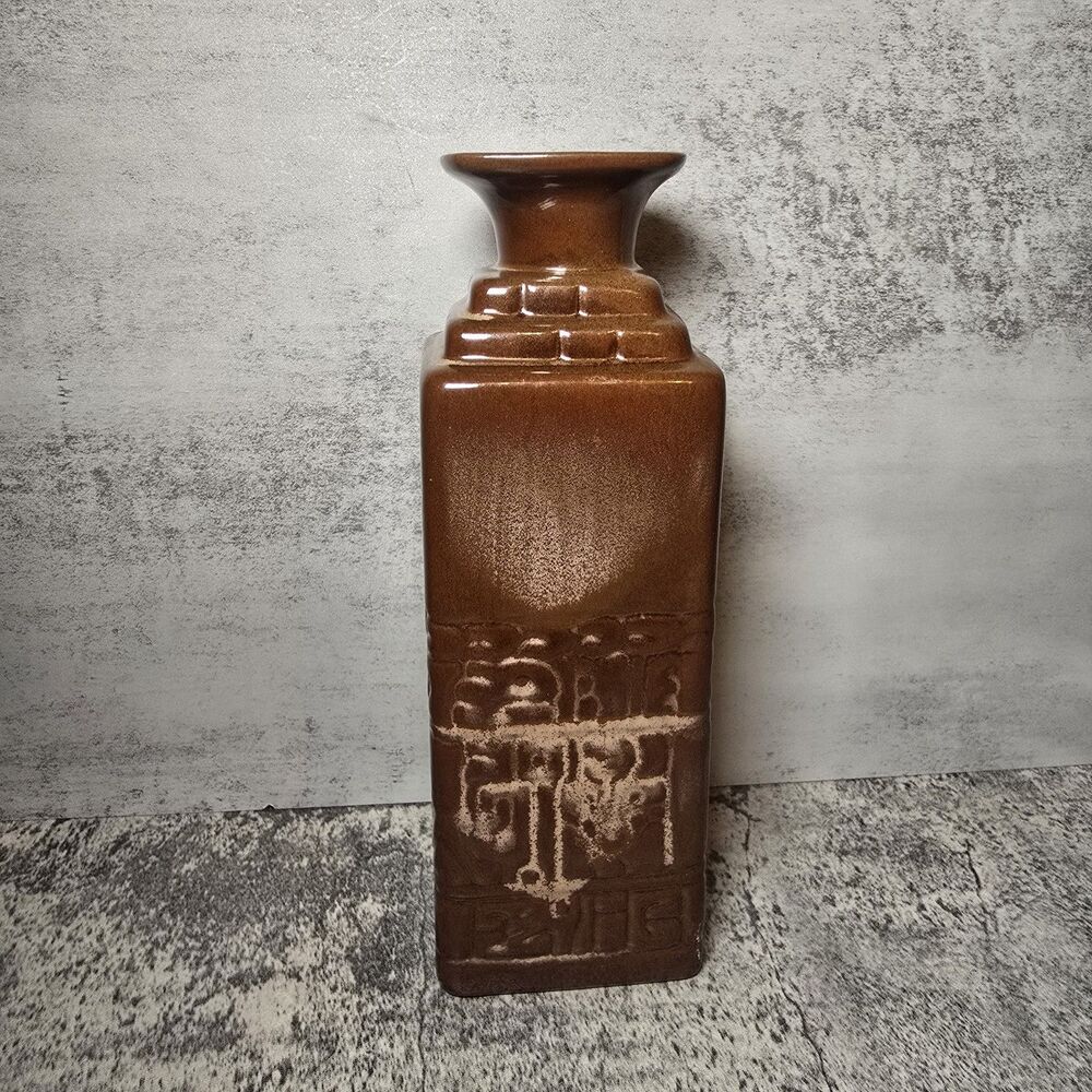 Frankoma Aztec 7JH Mid-Century Decanter/Vase Brown 9.5" Clay Pottery Mayan MCM